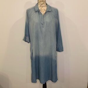 Luxology chambray ombré popover shirt dress pinstripes 14